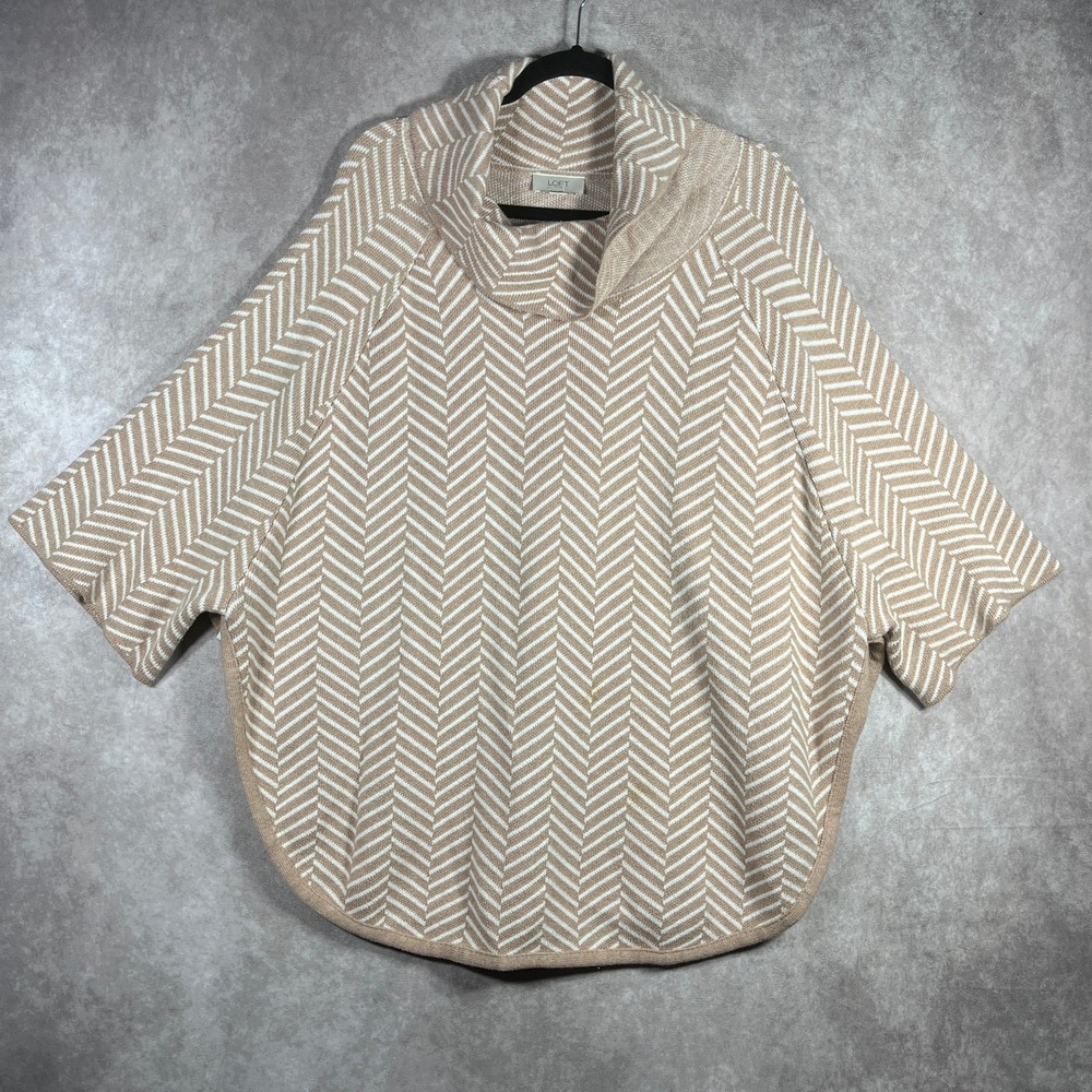 LOFT Outlet Poncho Sweater Womens Size Medium/Large Tan Chevron Knit Cowl Neck